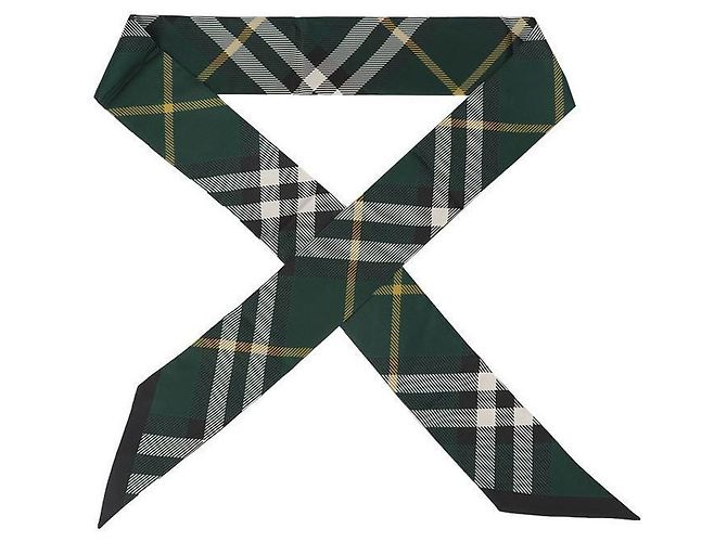 Burberry Sciarpa skinny in seta a quadri Verde - vista 5