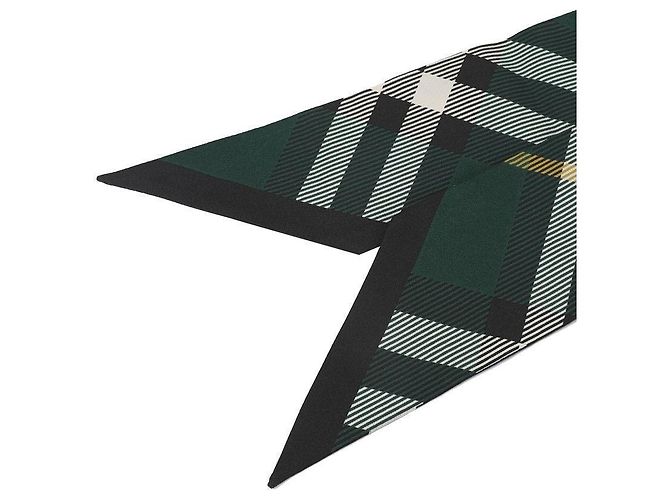 Burberry Sciarpa skinny in seta a quadri Verde - vista 7