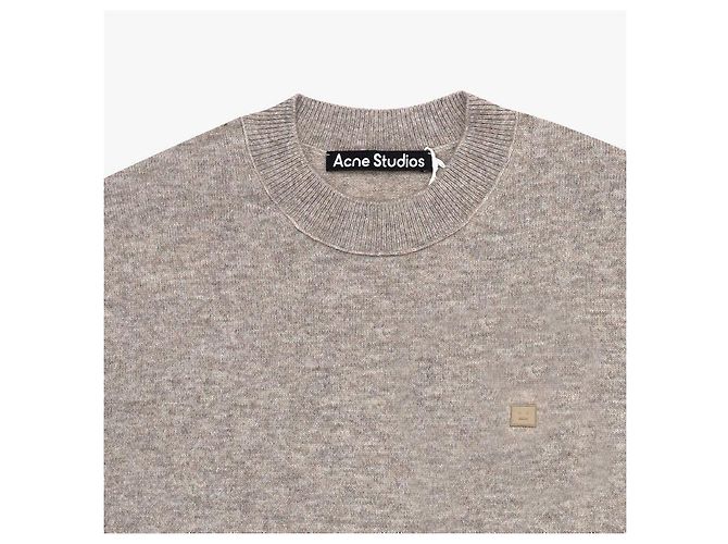 Acne Maglia Melange Greige con Patch Logo Bianco - vista 6
