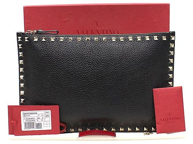 Valentino Clutch Stampex Alce in pelle di vitello nera con chiusura Gold Lockstud Nero - vista 2
