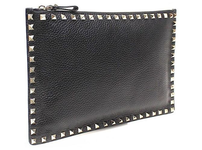 Valentino Clutch Stampex Alce in pelle di vitello nera con chiusura Gold Lockstud Nero - vista 3