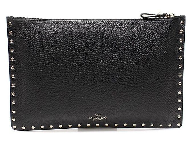 Valentino Clutch Stampex Alce in pelle di vitello nera con chiusura Gold Lockstud Nero - vista 4