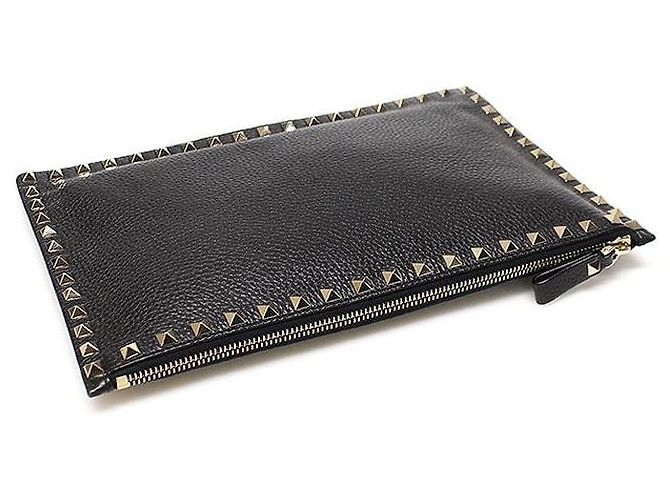 Valentino Clutch Stampex Alce in pelle di vitello nera con chiusura Gold Lockstud Nero - vista 5
