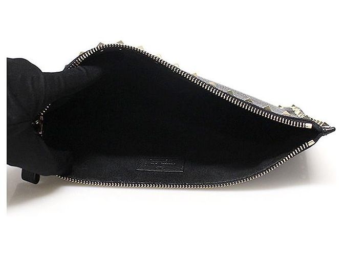 Valentino Clutch Stampex Alce in pelle di vitello nera con chiusura Gold Lockstud Nero - vista 6