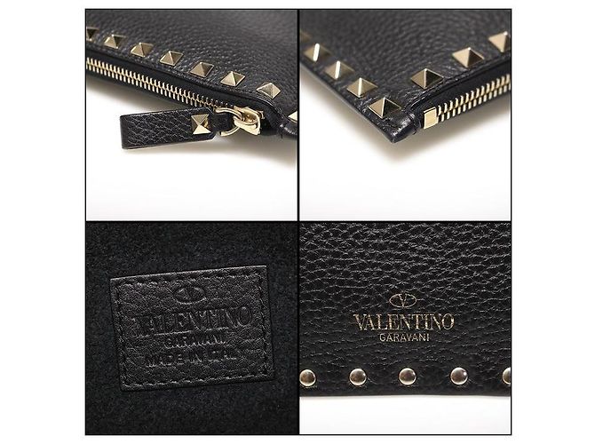 Valentino Clutch Stampex Alce in pelle di vitello nera con chiusura Gold Lockstud Nero - vista 7