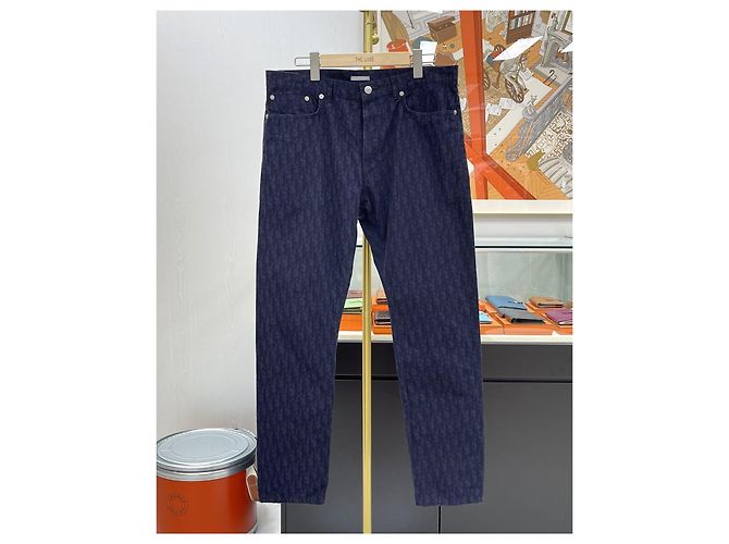 Dior Pantaloni in cotone Oblique Navy Blu - vista 2