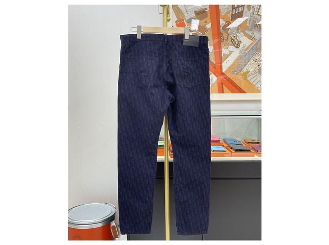 Dior Pantaloni in cotone Oblique Navy Blu - vista 5