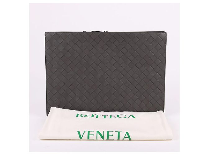 Bottega Veneta Clutch Portfolio Grey Large Marrone - vista 10