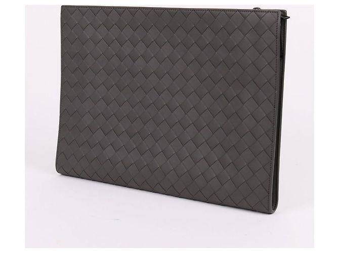 Bottega Veneta Clutch Portfolio Grey Large Marrone - vista 2
