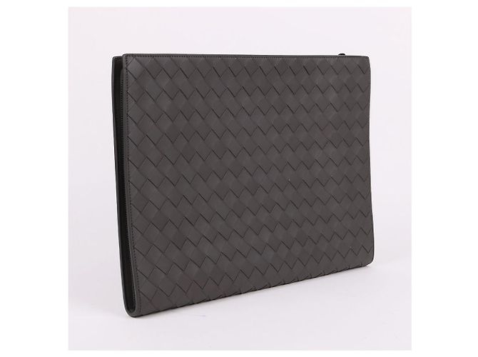 Bottega Veneta Clutch Portfolio Grey Large Marrone - vista 3