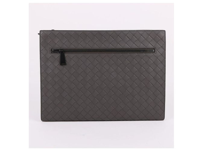 Bottega Veneta Clutch Portfolio Grey Large Marrone - vista 4