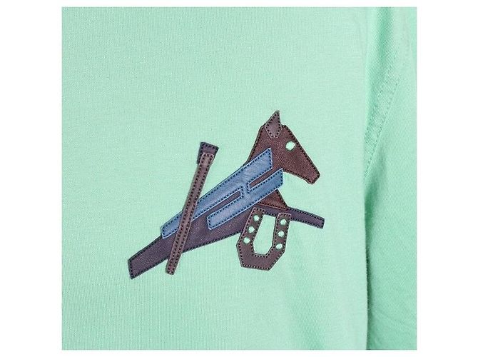 Hermès Kurzärmeliges T-Shirt mit Pferd-Lederpatch Mintgrün - Ansicht 6