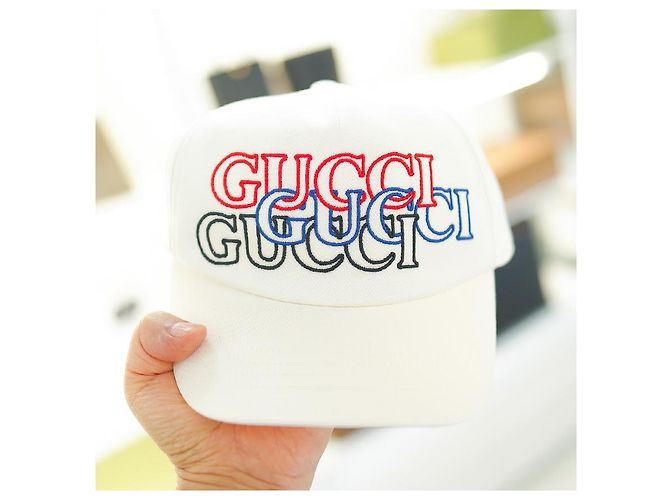 Gucci Multi Logo Cap aus Baumwolle Weiß Blau - Ansicht 14