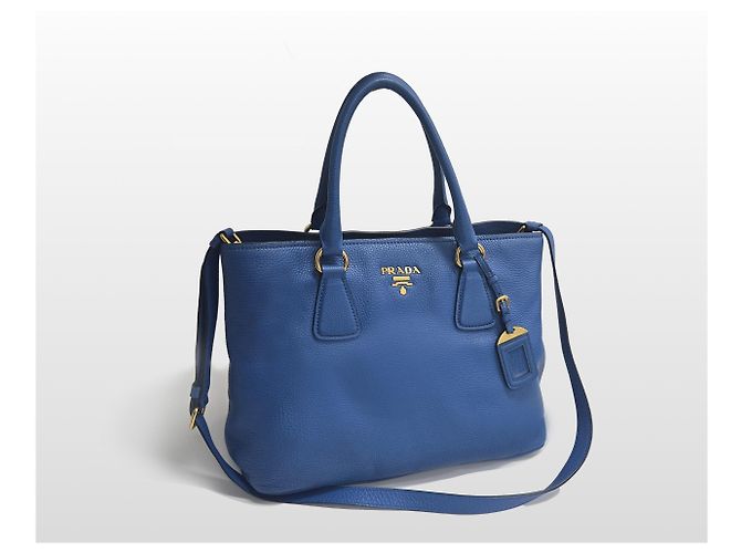 Prada Borsa Tote e Borsa a Spalla Vitello Daino Blu - vista 3