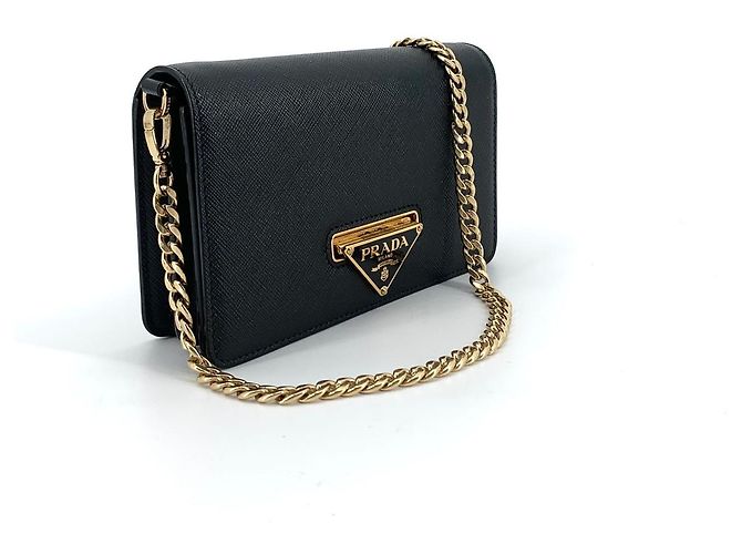 Prada Borsa a tracolla Saffiano Triangle Logo Flap Chain Nero - vista 2