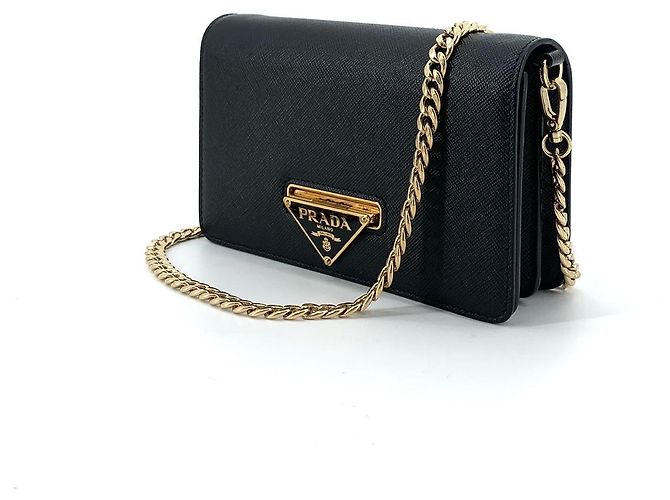 Prada Borsa a tracolla Saffiano Triangle Logo Flap Chain Nero - vista 3