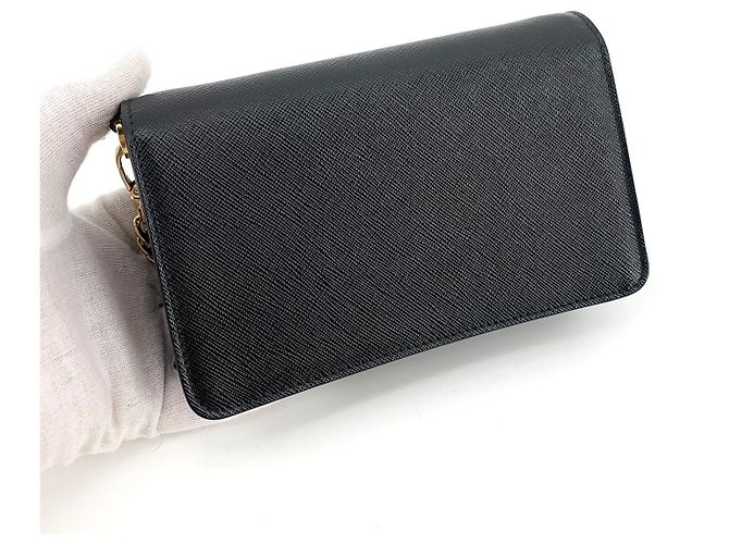 Prada Borsa a tracolla Saffiano Triangle Logo Flap Chain Nero - vista 4