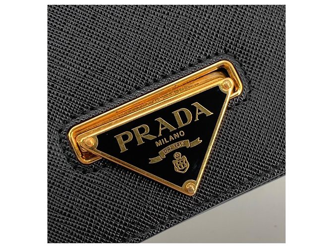 Prada Borsa a tracolla Saffiano Triangle Logo Flap Chain Nero - vista 7