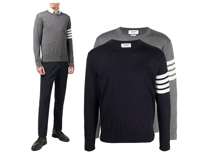 Thom Browne Merino Wool Argyle Knit Sweater Black - view 6