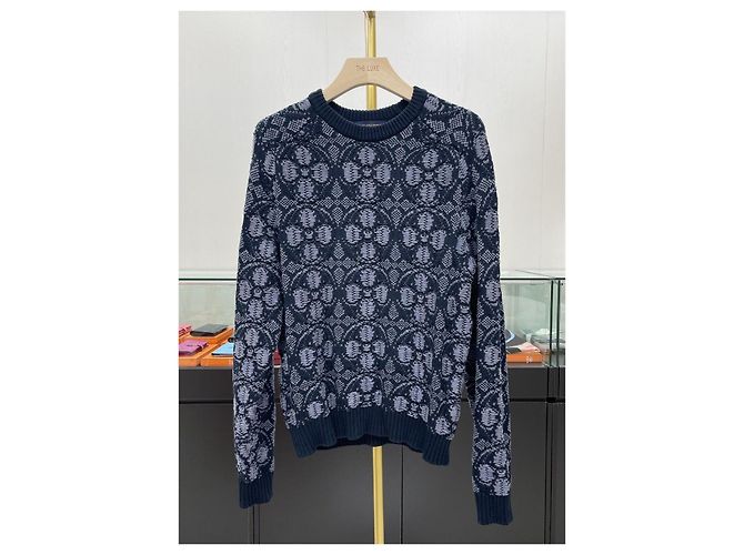 Louis Vuitton Pull en maille à col rond en jacquard monogramme floral Noir - vue 2