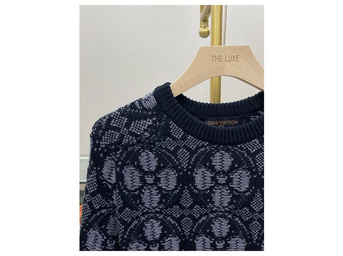 Louis Vuitton Pull en maille à col rond en jacquard monogramme floral Noir - vue 3