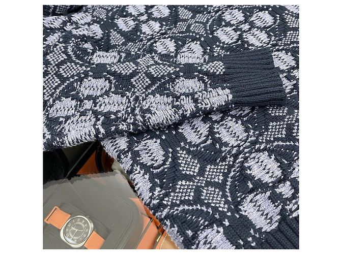 Louis Vuitton Pull en maille à col rond en jacquard monogramme floral Noir - vue 8