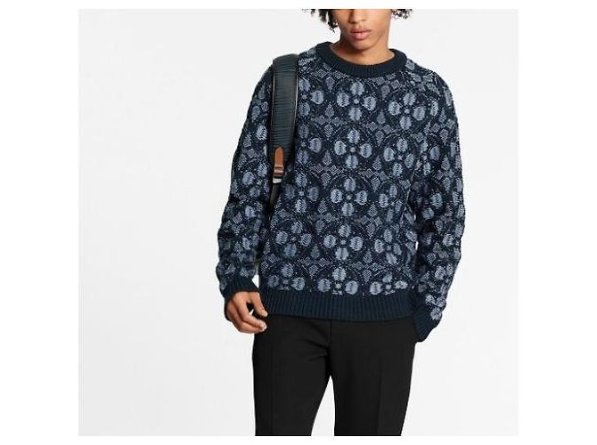 Louis Vuitton Pull en maille à col rond en jacquard monogramme floral Noir - vue 9