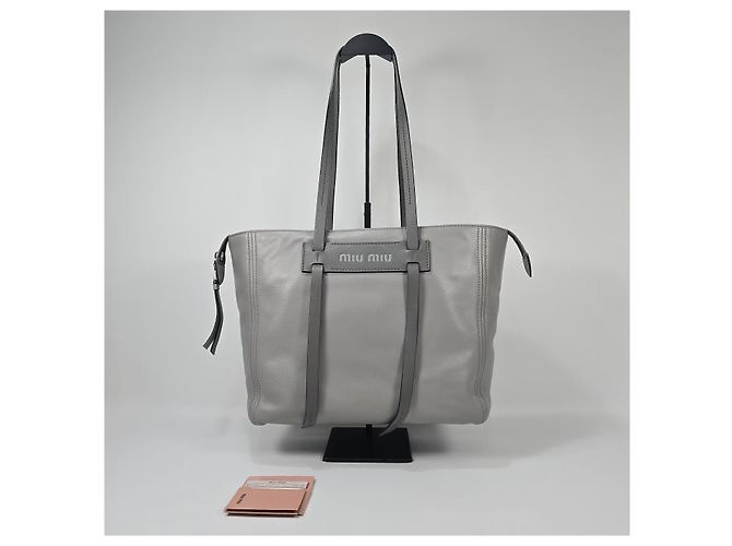 Miu Miu Bolso Tote de cuero con aspecto gris Castaño - vista 2