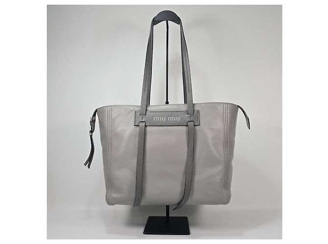 Miu Miu Bolso Tote de cuero con aspecto gris Castaño - vista 3