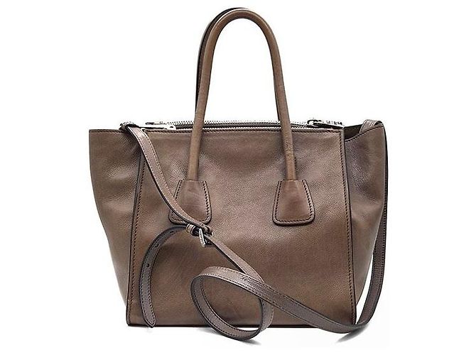 Prada Glace Kalbsleder Double Handle Tote und Schultertasche Braun - Ansicht 3