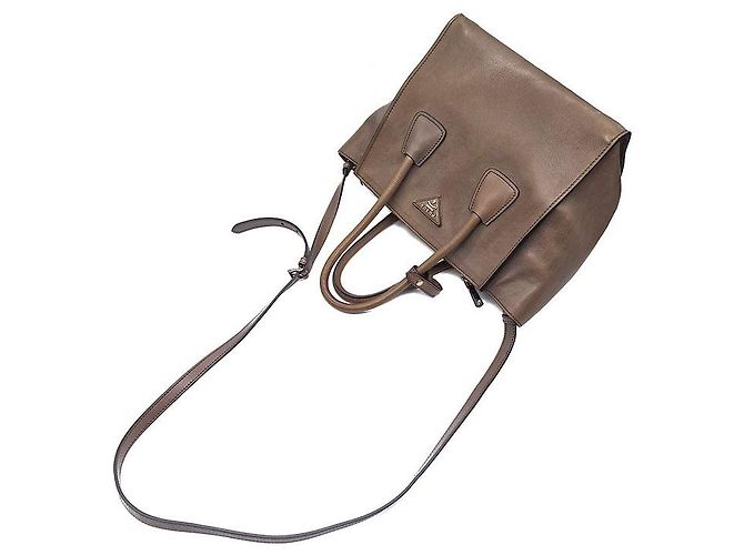Prada Glace Kalbsleder Double Handle Tote und Schultertasche Braun - Ansicht 4