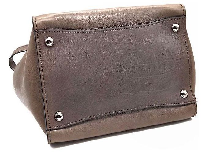 Prada Glace Kalbsleder Double Handle Tote und Schultertasche Braun - Ansicht 7