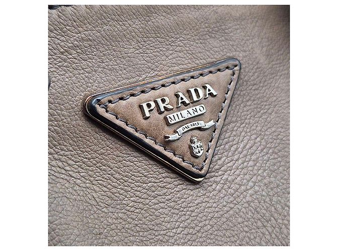 Prada Glace Kalbsleder Double Handle Tote und Schultertasche Braun - Ansicht 8