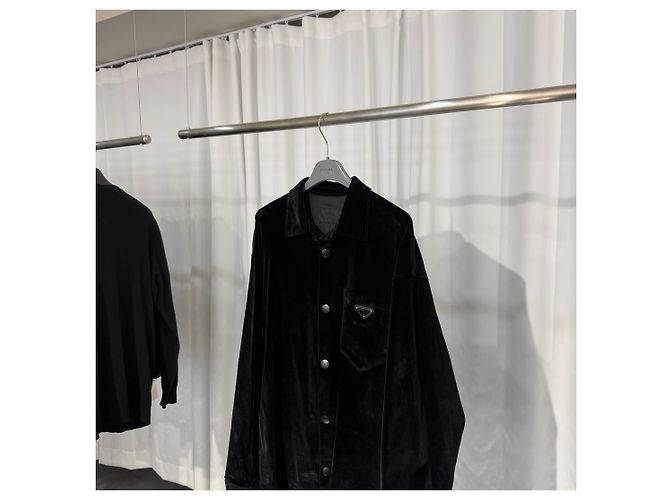 Prada Sobrecamisa in velluto di cotone elasticizzato Argento - vista 4