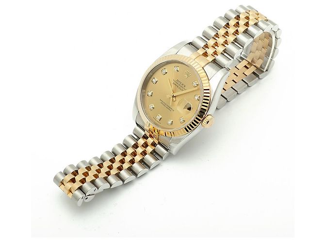 Rolex Orologio Combo Datejust da Uomo con Diamanti Originali Giallo - vista 14