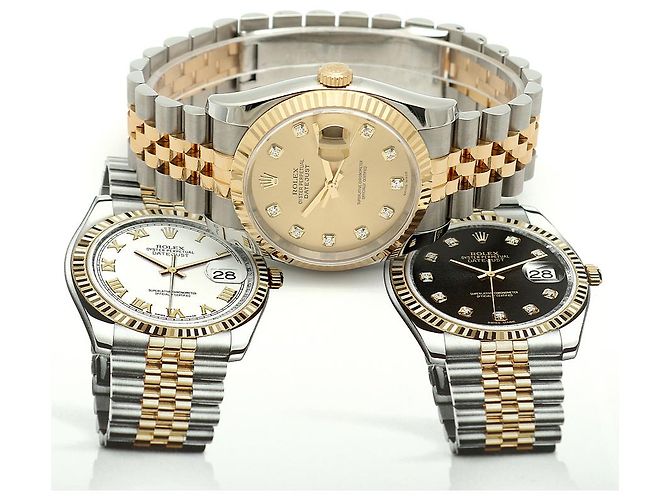 Rolex Orologio Combo Datejust da Uomo con Diamanti Originali Giallo - vista 24