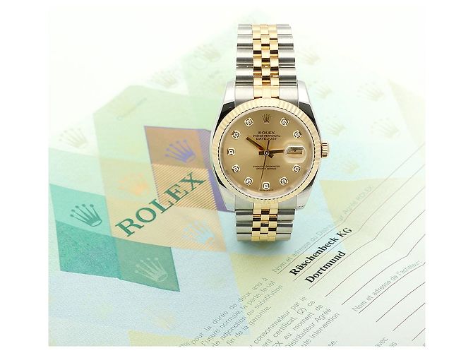 Rolex Orologio Combo Datejust da Uomo con Diamanti Originali Giallo - vista 3