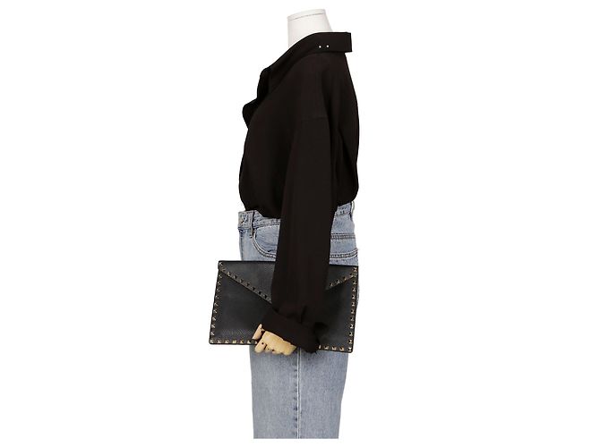 Valentino Clutch Envelope Rockstud in pelle nera - vista 9