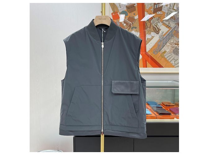 Hermès Leather Trimming Vest Gray Blue - view 2