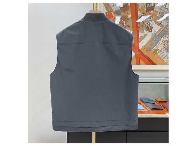 Hermès Leather Trimming Vest Gray Blue - view 5
