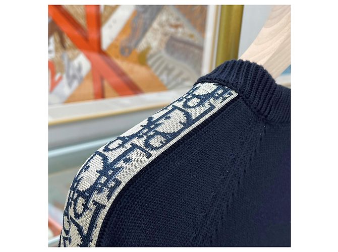 Dior Maglia con inserto Oblique Navy Blu - vista 7