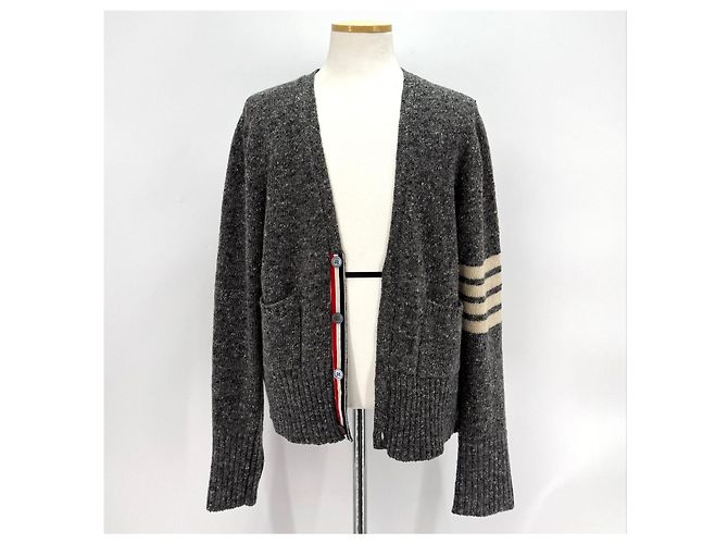 Thom Browne Mohair-Tweed-Cardigan mit diagonalem Armband Grau Braun - Ansicht 2
