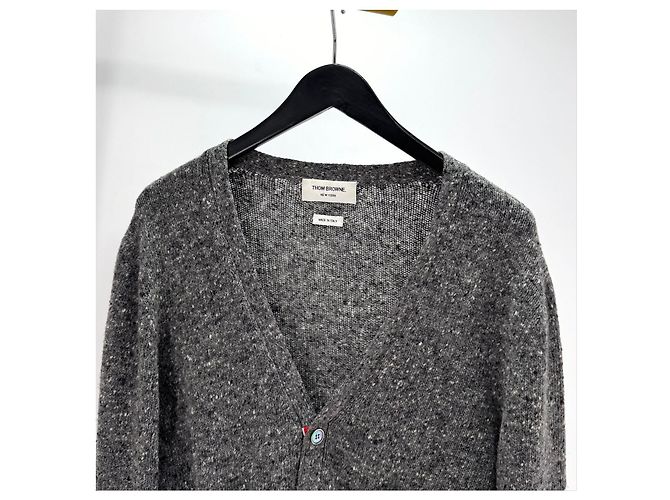 Thom Browne Mohair-Tweed-Cardigan mit diagonalem Armband Grau Braun - Ansicht 5