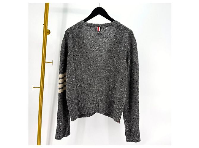 Thom Browne Mohair-Tweed-Cardigan mit diagonalem Armband Grau Braun - Ansicht 6