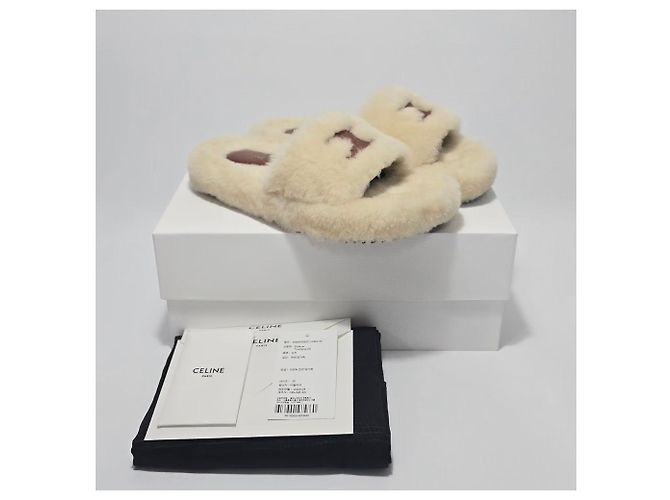 Céline Triomphe Shearling-Sandalen Silber - Ansicht 2