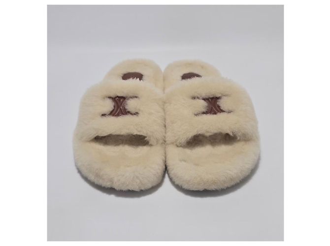Céline Triomphe Shearling-Sandalen Silber - Ansicht 3