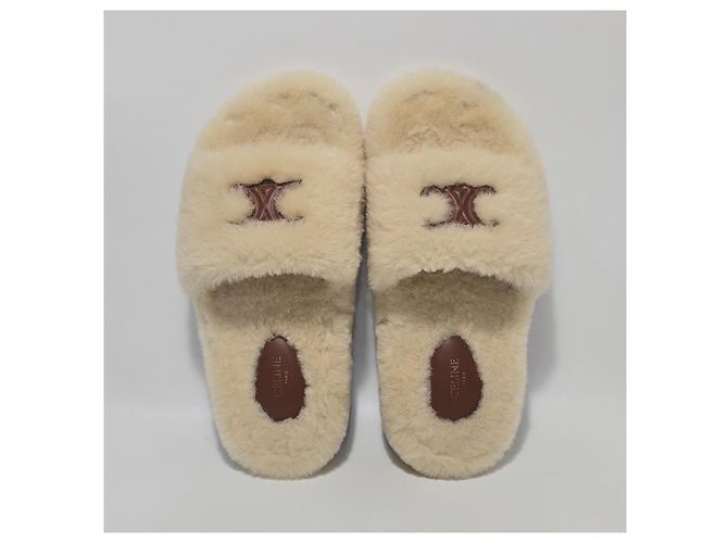 Céline Triomphe Shearling-Sandalen Silber - Ansicht 7