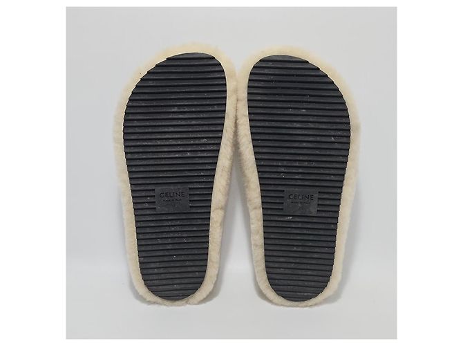 Céline Triomphe Shearling-Sandalen Silber - Ansicht 8