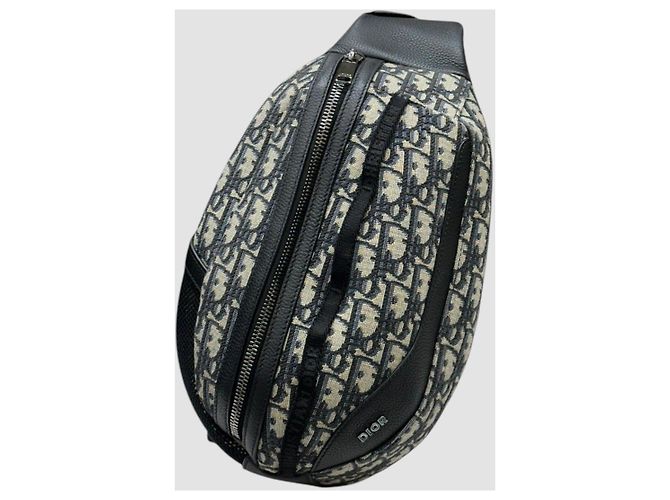 Dior Borsa a tracolla in jacquard Oblique nera in pelle di vitello granulata Nero - vista 2