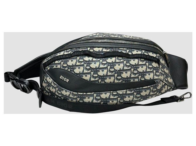 Dior Borsa a tracolla in jacquard Oblique nera in pelle di vitello granulata Nero - vista 3